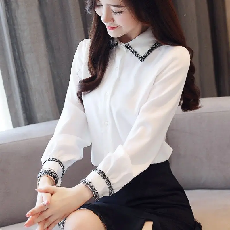 Fashion Lapel Button All-match Chiffon Shirt Women\'s Clothing 2023 Spring New Oversized Casual Tops Loose Office Lady Blouse