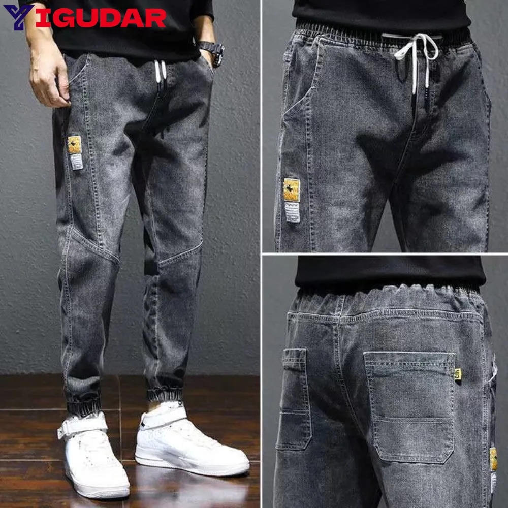 

Autumn Baggy Men's Cargo Jeans Fashion Harlan Cotton Streetwear Harajuku Pants Joggers Elastic Waist Trousers Male 2024 New