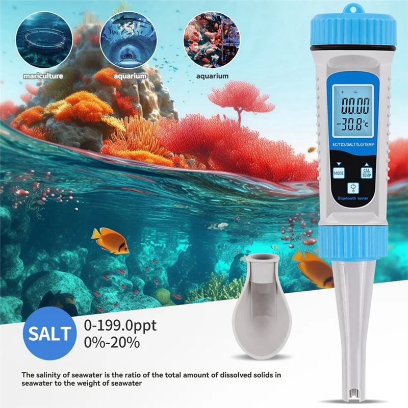 

A36T-5-в-1 Bluetooth-тестер качества воды TDS, PH, соленость, температура, EC-метр для гидропоники, аквариумов, бассейнов