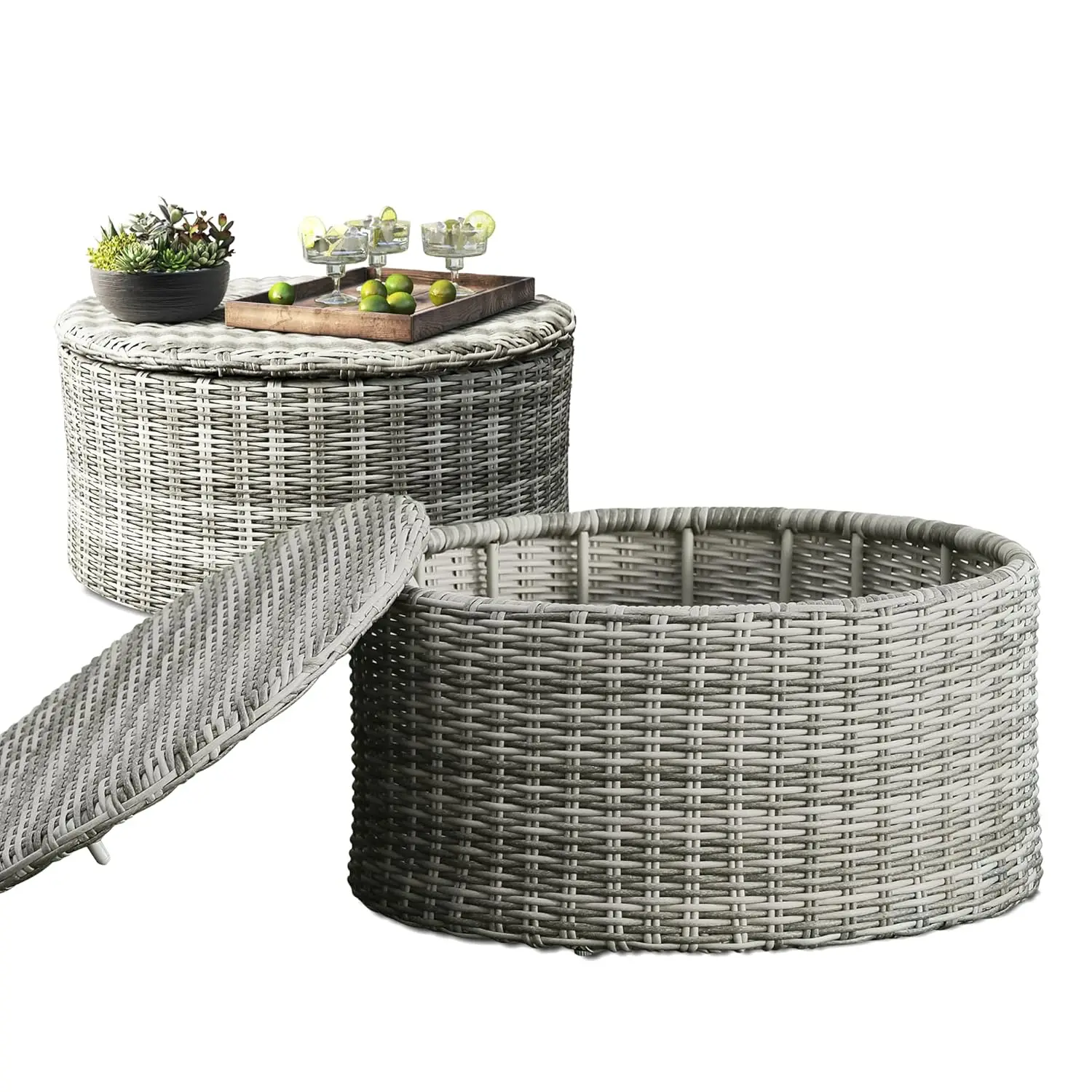 

Vallauris Patio Outdoor Furniture Collection, Premium All Weather Wicker, Storage Coffee Table, Gray, Customized