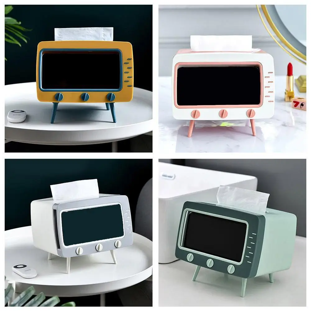 Tissue Box Holder Multi-functional Desktop TV Tissue Tampon Box Retro Practical Creative Phone Holder Holder Style Cell F1Z7