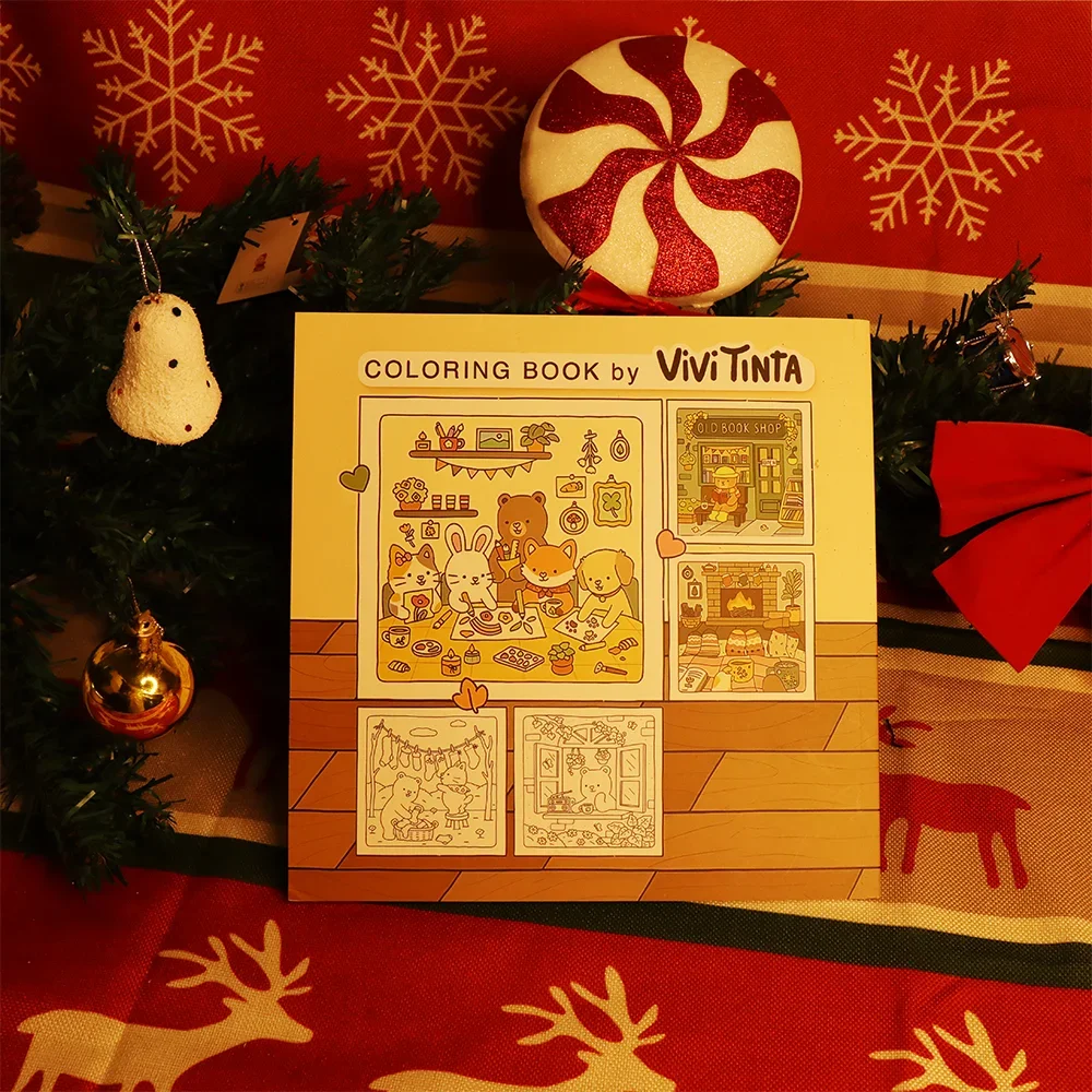 1PC Comfort Diary Coloring Book 42 Pages Illustration Drawing Book with Cute Animal Characters Warm Scene Relaxation High Qualit