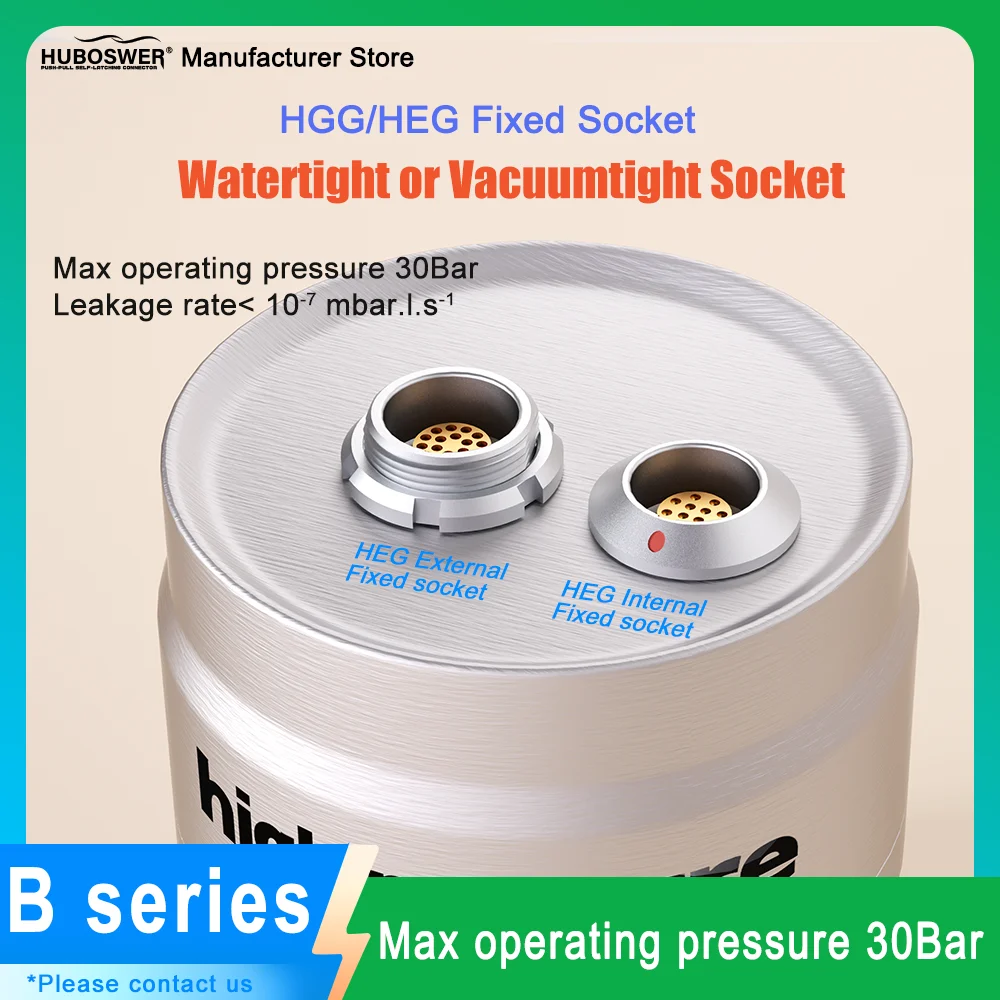 Sealed vacuumtihgt Fixed socket HGG HEG 00/ 0B/1B/2B/3B Pressure 30 Bar Push-Pull Self-Latching Connectors