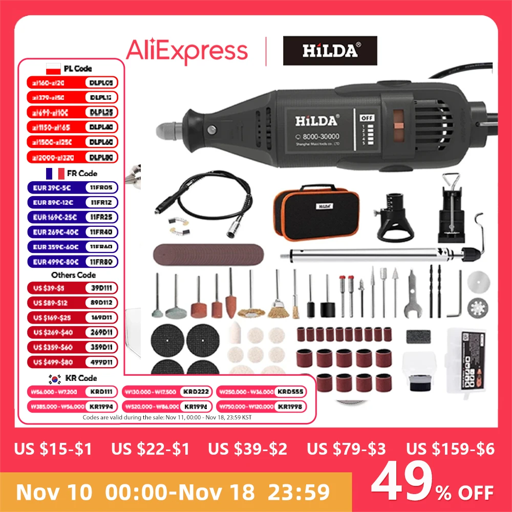 HILDA Electric Drill Grinder Engraver Pen Grinder Mini Drill Electric Rotary Tool Grinding Machine Accessories