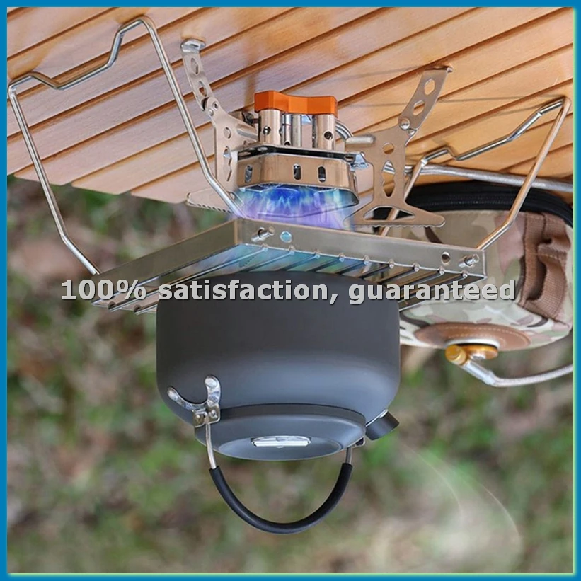 Portable Stainless Steel Stove Set - Folding Pot Rack and BBQ Grill Tray - Mini Camping Cookware with Kettle Bracket-ABFB
