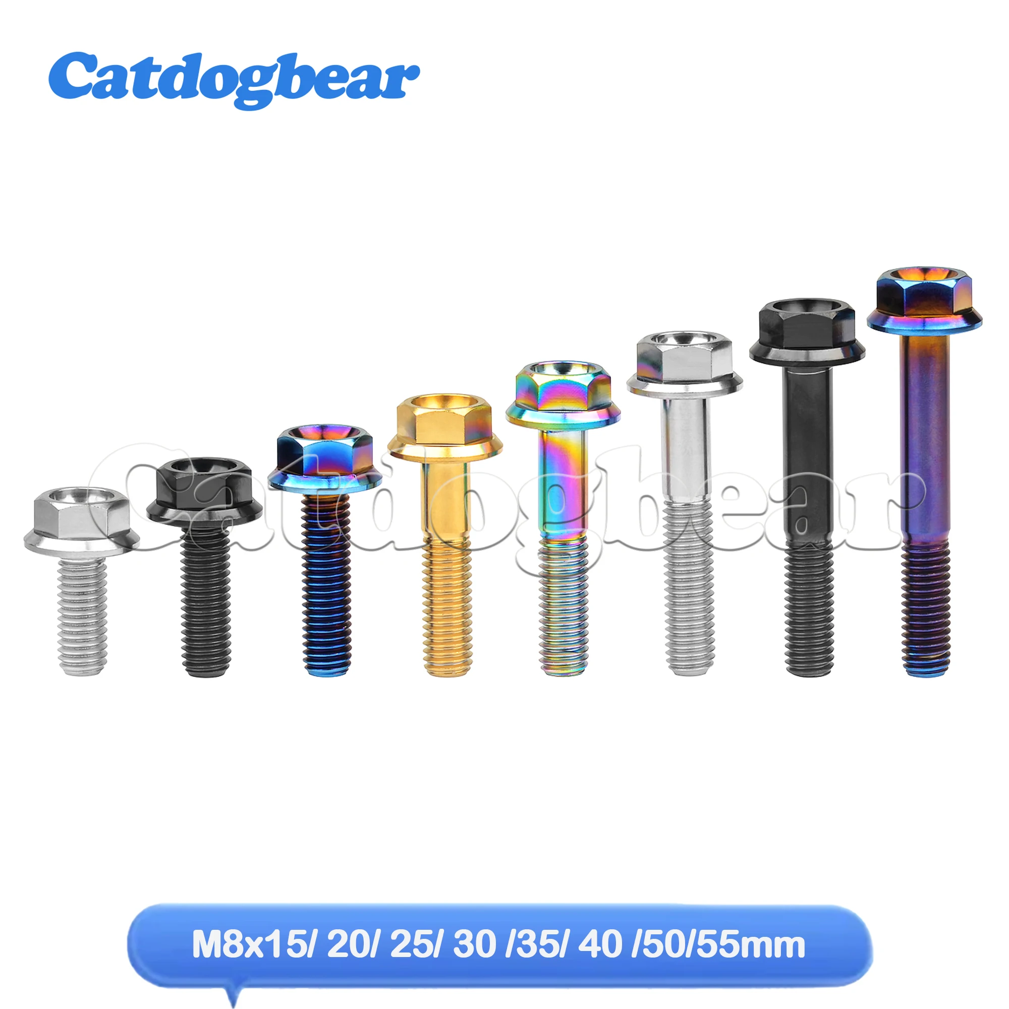 Catdogbear Titanium Bolts M8X15~55mm Hex Head Flange Bolt for Cycling Motorcycle Screws