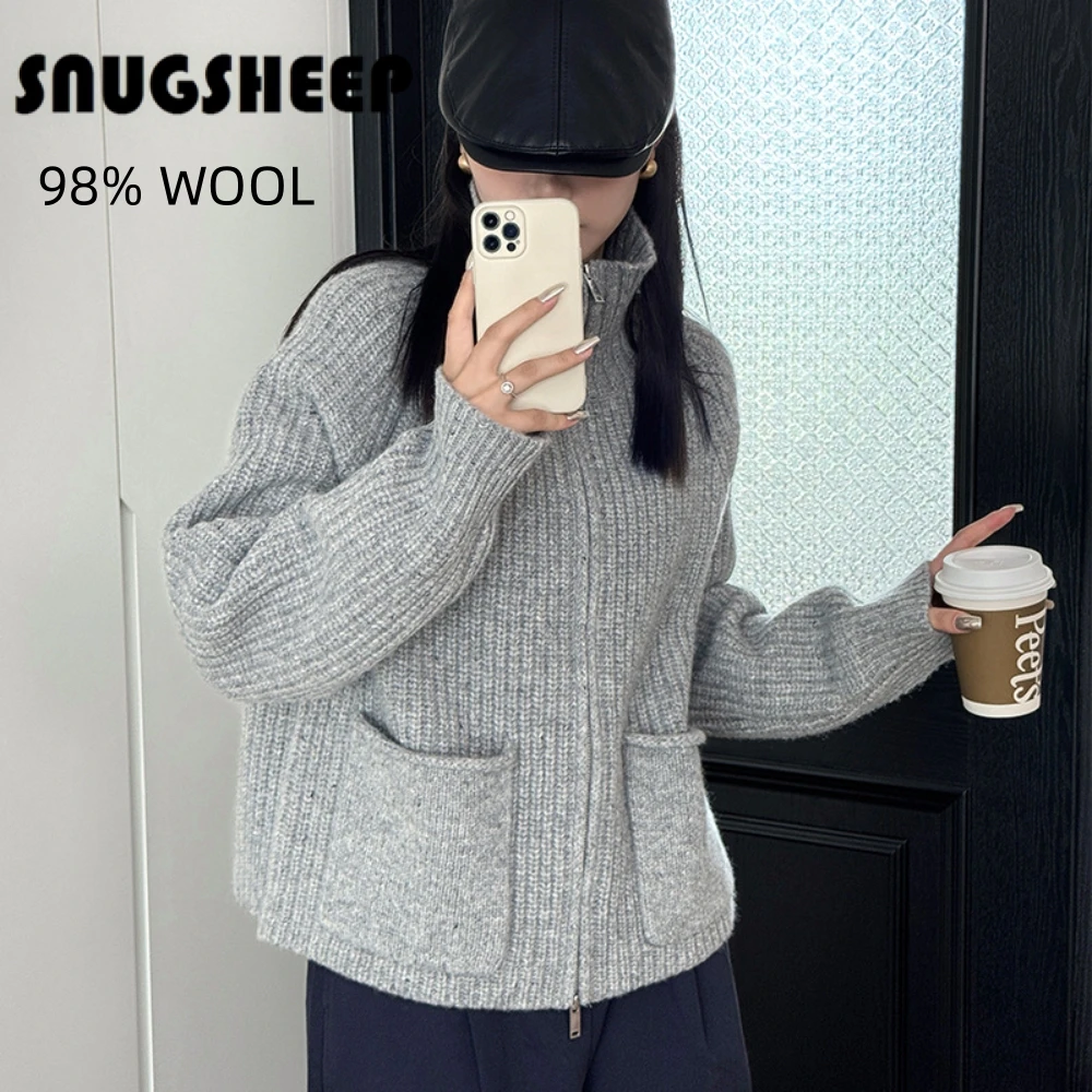 pocket fashion women 100 wool cardigan thick sweater winter jacket woman top merino clothes luxury knitted coat womens oversized