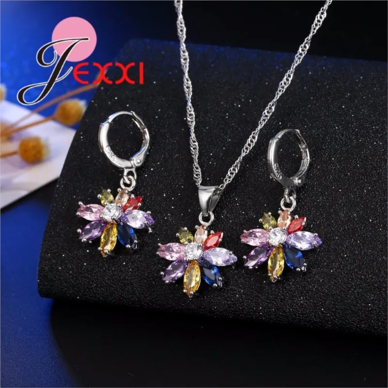 Women Pretty Jewelry Decoration Hot 925 Sterling Silver Cubic Zirconia Jewelry Set Pendant Necklace Earring Sets Promotion