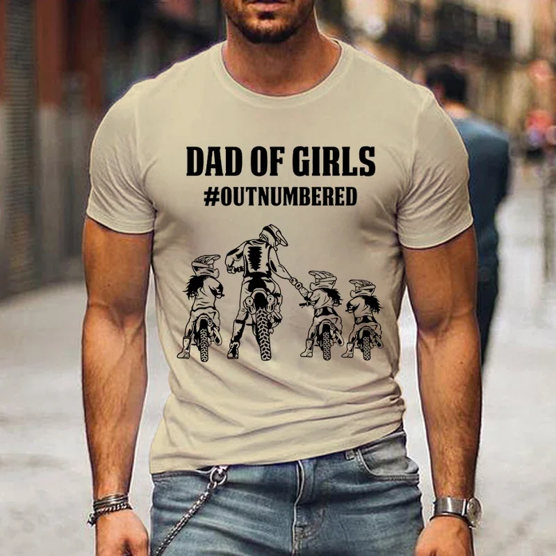 New Father\'s Day Shirt Men Dad of Girls Outunmrered Print T-Shirt Motorcycle Pattern Top Tee Fashion Short Sleeve Tshirt for Men