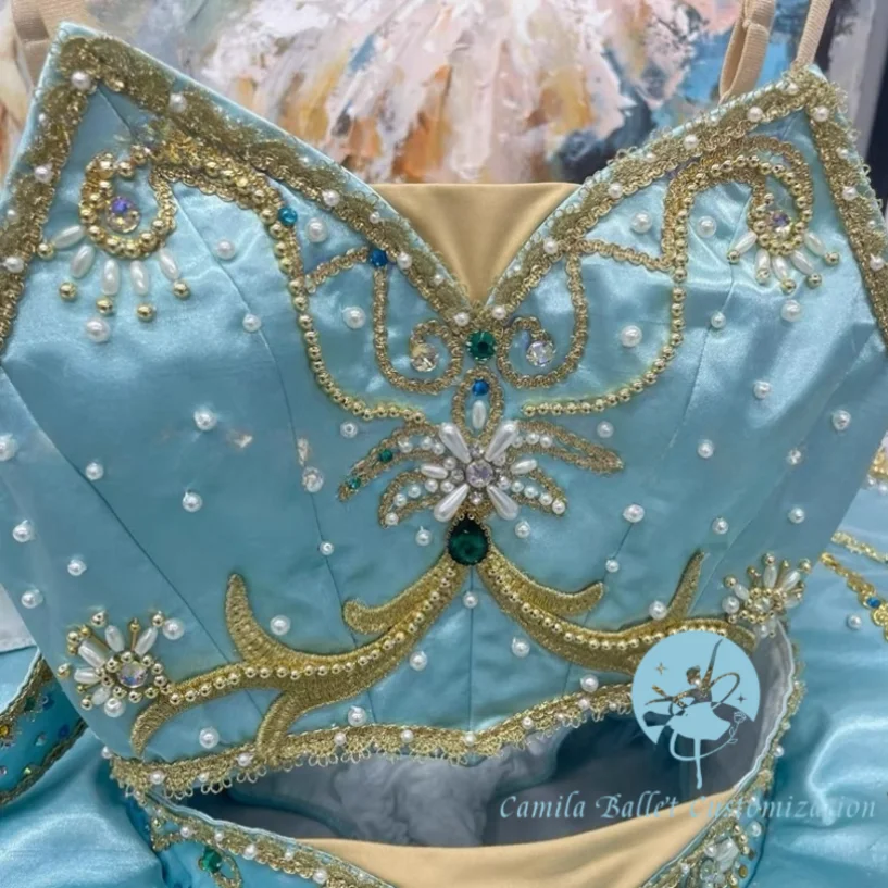 Nueva falda de actuación de competición TUTU dividida de ballet de variación Midora pirata verde lago personalizada de alta gama para adultos y niños