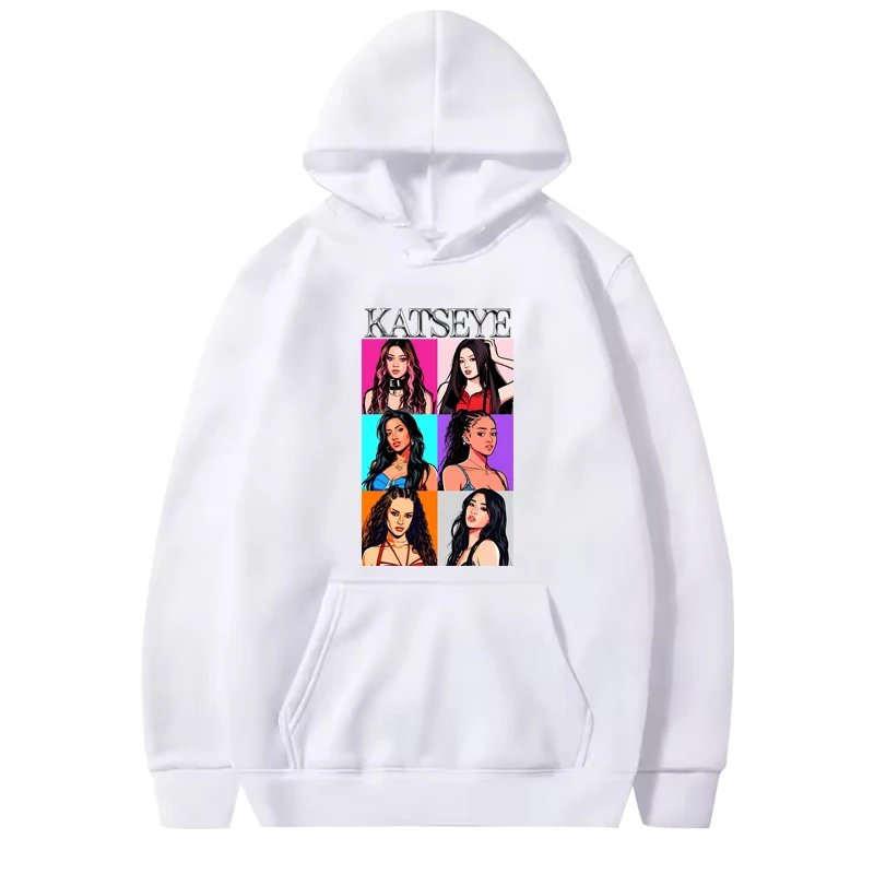 سويت شيرت كلاسيكي بقلنسوة للرجال والنساء من Katseye عتيق بأكمام طويلة مع رسومات مطبوعة بقلنسوة كبيرة الحجم للجنسين