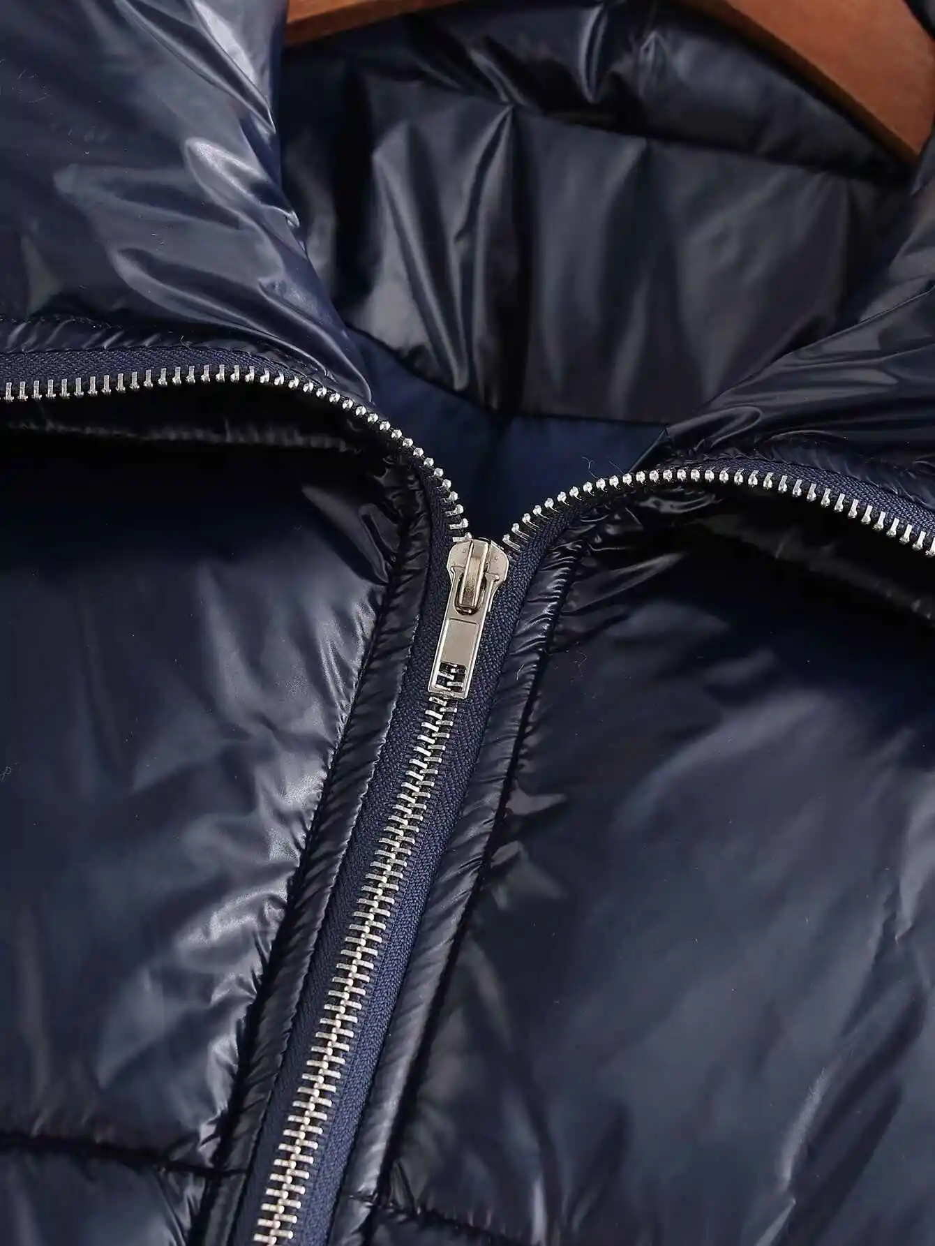 Women Dark Blue Cropped Padded Jacket Warm Thicken Parka Jacket Harajuku Emo Outerwear Jackets Vintage 2000s Winter Clothes 2025