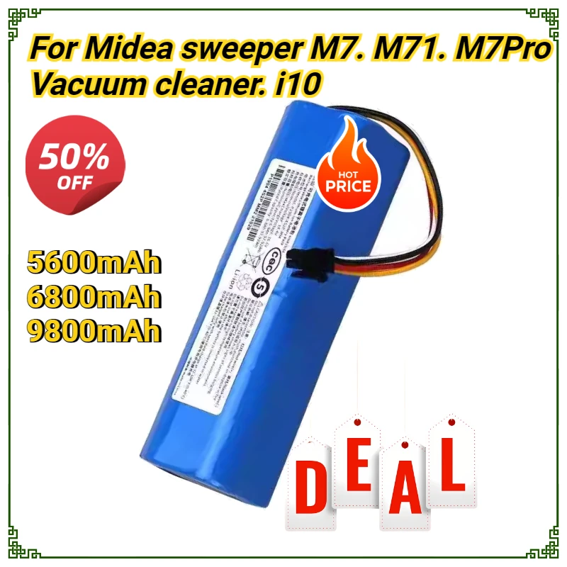 New 14.4V 5600mAh-9800mAh High Capacity Battery Suitable for Midea Sweeper M7. M71. M7Pro. Vacuum Cleaner. I10. W11/S8 Bateria