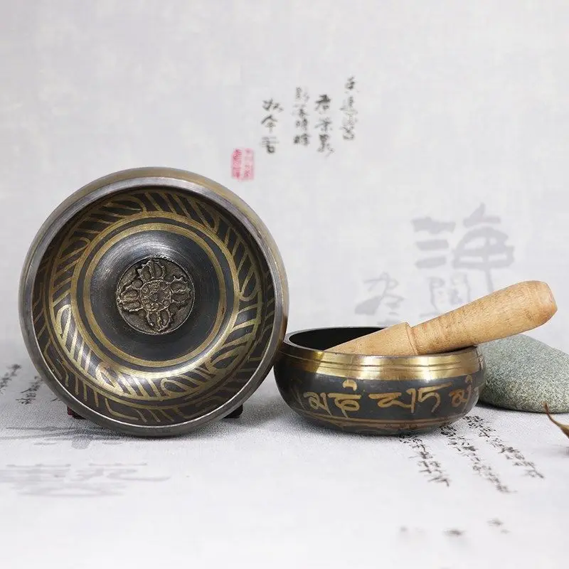 Nepal Handmade Tibet Buddha Sound Bowl Meditation Chanting Brass Chime Handicraft Tibetan Singing Bowl