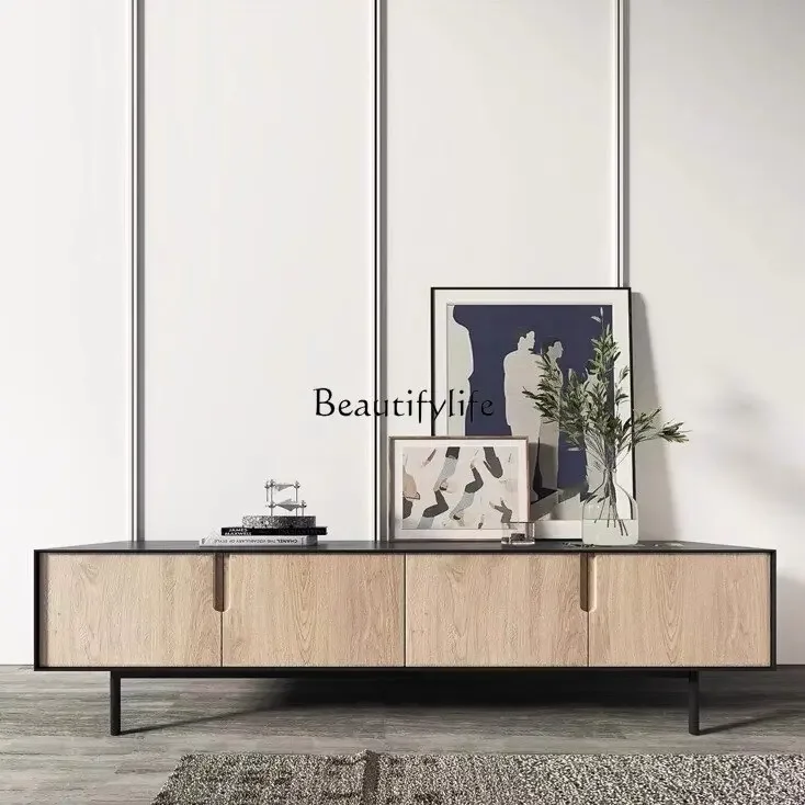 

ld 30Italian minimalist small apartment TV cabinet log color Nordic modern wabi-sabi living room floor cabinet