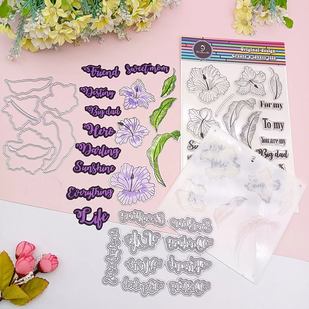 قطع معدنية لختم قوالب شفاف ، استنسل Alinacutle ، زهرة الكركديه ، ورق كرافت لسكرابوكينغ ، ألبوم بطاقات يدوي ، طوابع شفافة #3