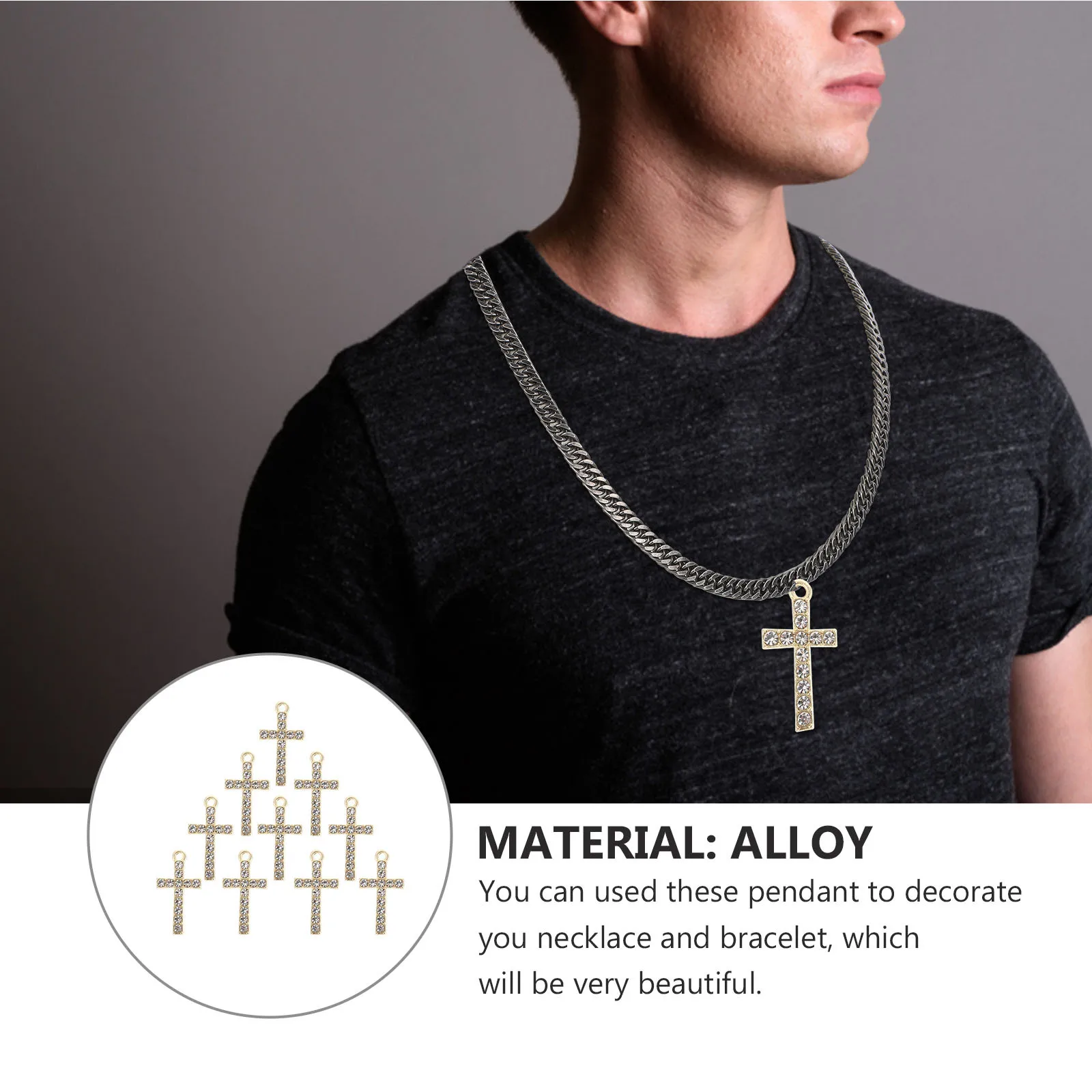 10pcs Cross Pendants For Diy Alloy Bracelet Decor Cross Shape Pendant Supplies Creative Hand Chain Accessories Religious Symbol