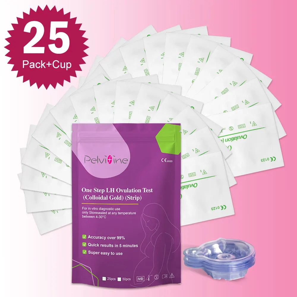 Pelvifine 25/50/100 One-Step LH Ovulationsteststreifen mit Urinbechern - 99% Genauigkeit, 5-Minuten-Schnellergebnisse, Einfach zu Verwendender Ovulationstest – Detail 4