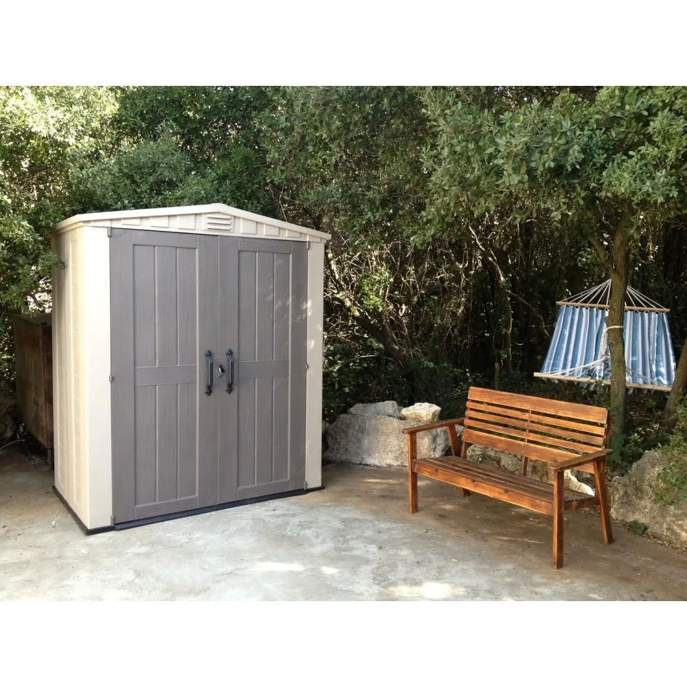 6x3 Outdoor Storage Shed Kit-Perfect to Store Patio Furniture, Garden Tools Bike Accessories, Beach Chairs, Taupe & Brown