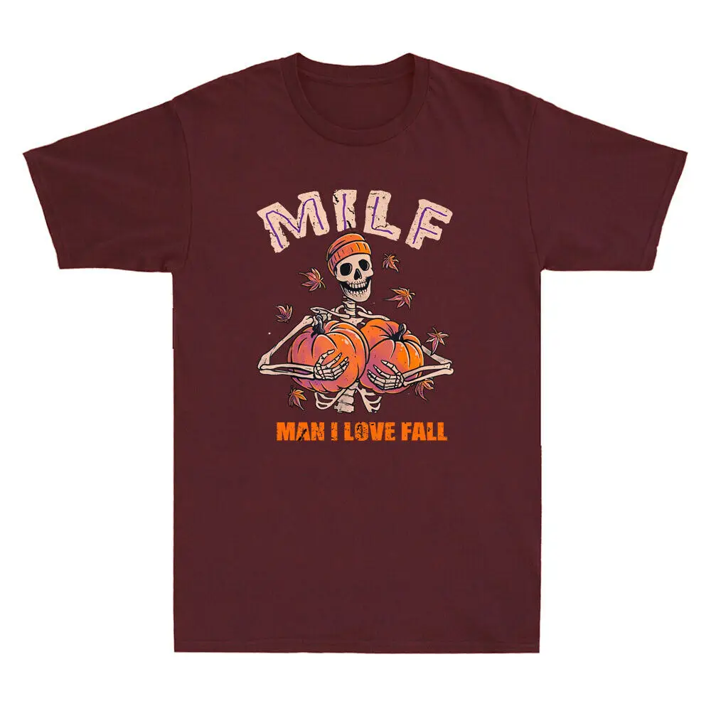 MILF Man I Love Fall Funny Skeleton Pumpkin Halloween Autumn Retro Men's T-Shirt