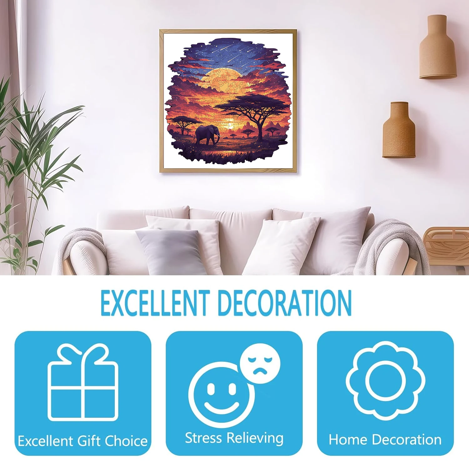 Sunset scenery on the grassland Wooden Puzzle, High Difficulty Toys Puzzle, Concentration Training For Adults 5