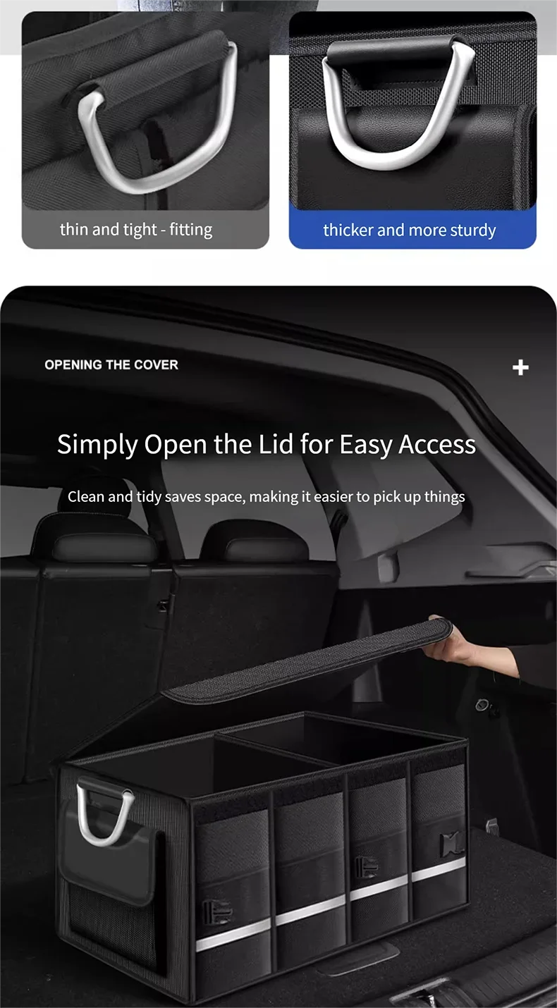 Robuster 72-Liter-Kofferraum-Organizer für das Auto, faltbare Aufbewahrungsbox mit großem Fassungsvermögen, hochdichter Oxford-Stoff, wasserdichter Auto-Organizer – Detail 7