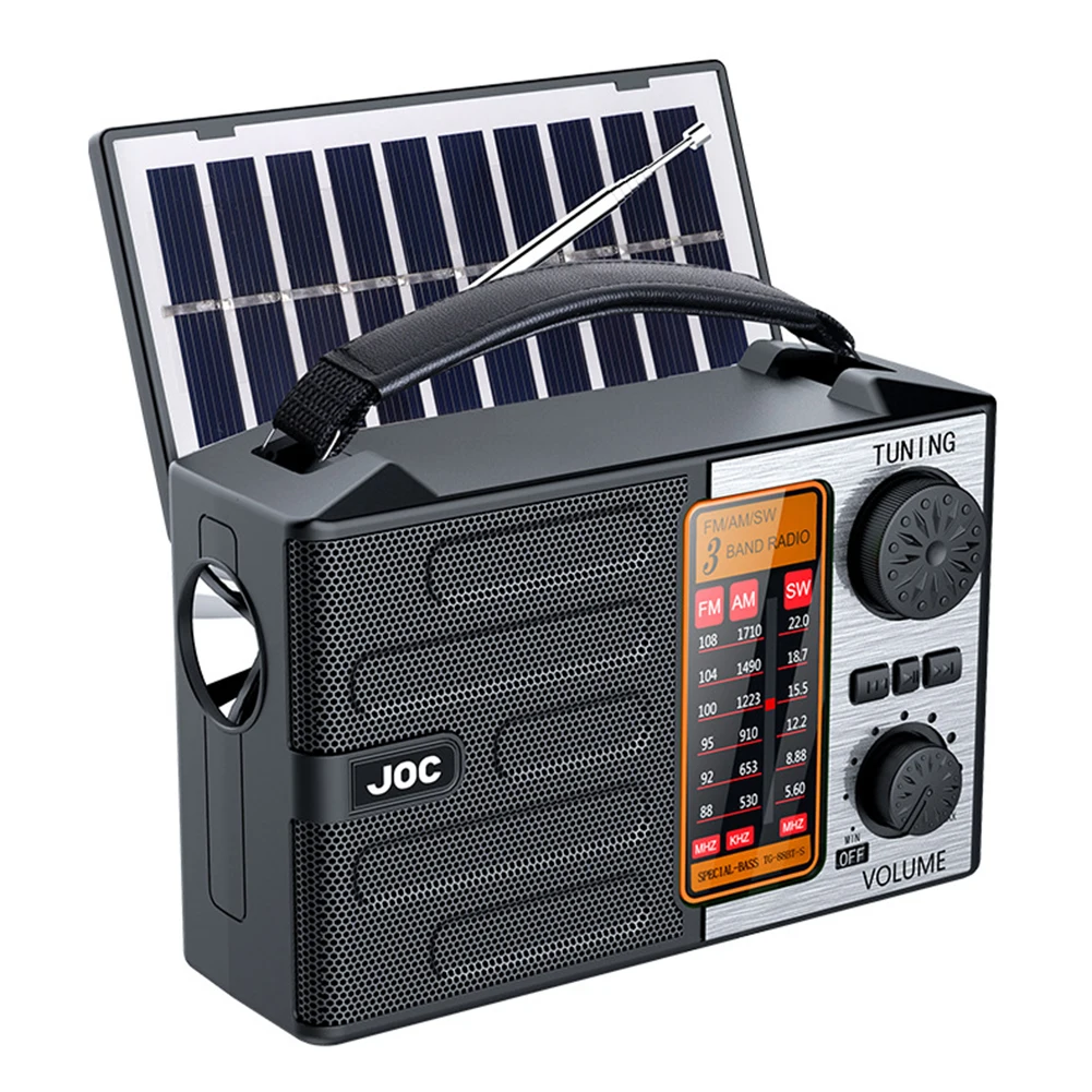 Radio solaire avec lampe de poche LED et haut-parleur BT, radio pleine bande, radio d'urgence pour le camping en plein air et les urgences