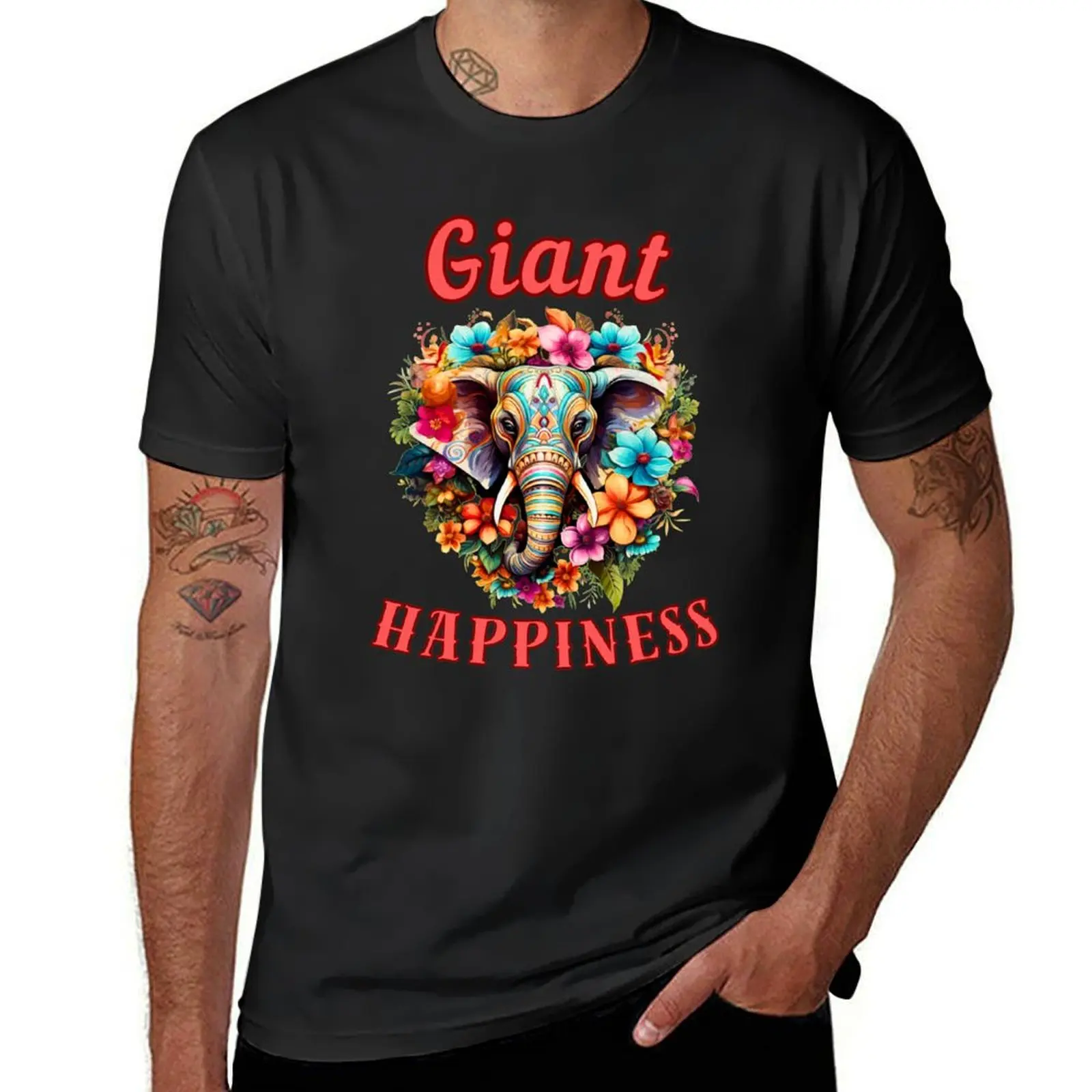 Giant Happiness. elephant head T-Shirt plain sports fans Men's cotton t-shirt