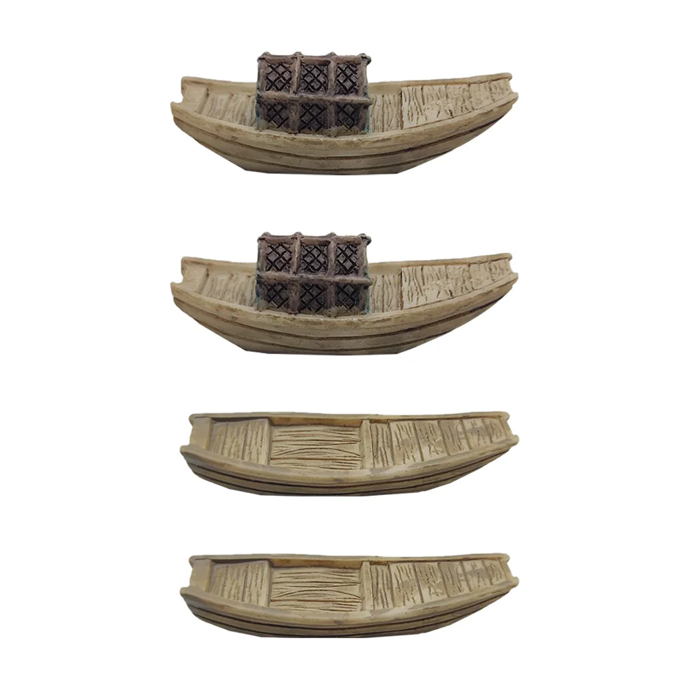 4 Pcs Micro Landscape Fishing Boat Decor Model Artificial Mini Ornament Vintage Layout Adornment