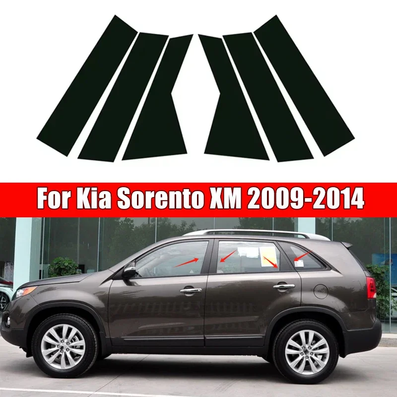 

6Pcs Car Door Window Pillar Center Post Trim Stickers For Kia Sorento XM 2009-2014 2010 2011 2012 2013 Auto Styling Accessories