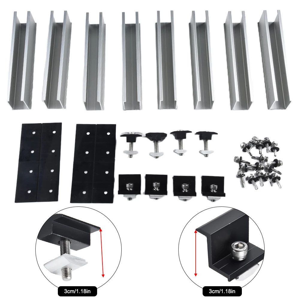 Imagem -04 - Solar Module Bracket Mounting Rail Fixação Fotovoltaica End Clamp Middle Clamp Instalação Track Conjunto para Telhado Plano