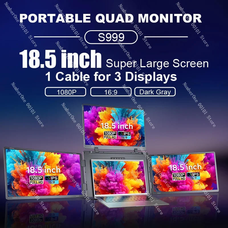 New Trending 18.5 Inch Giant 3 Screens IPS 100% SRGB Portable Quad with Type-C Interface for Laptop for Business