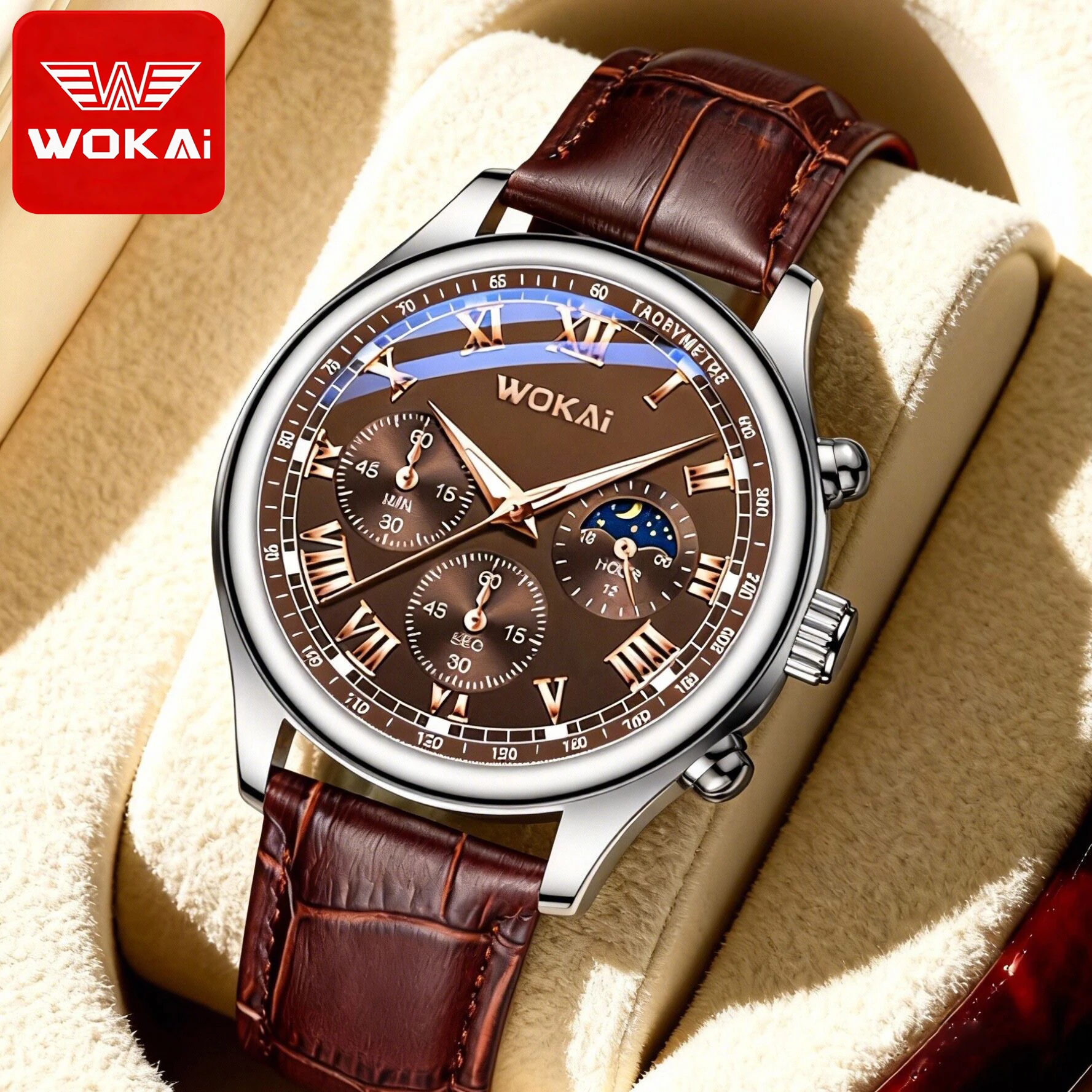 WOKAI 고품질 캐주얼 남성 벨트 쿼츠 시계 클래식 레트로 로마 간단한 스타일 비즈니스 남성 학생 전자 시계