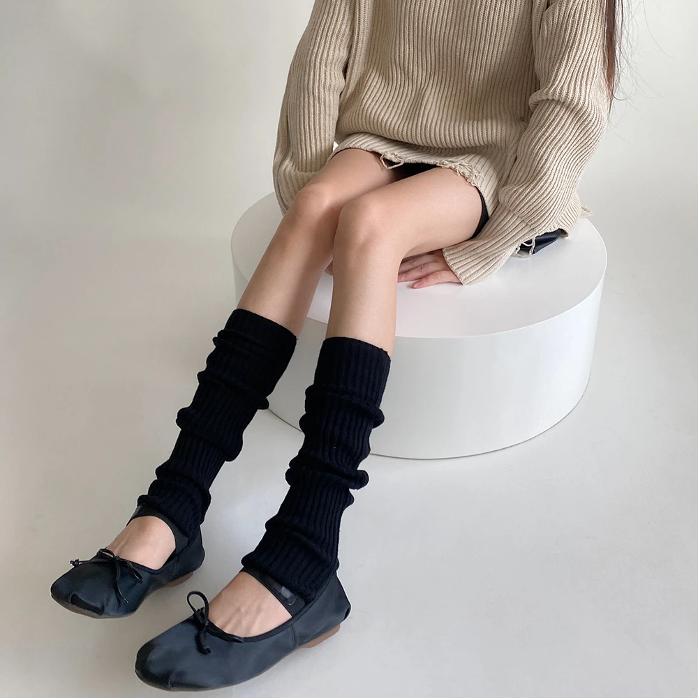 Wool Cashmere Women Leg Warmers Autumn Winter Warm Knitted Foot Cover Knee Socks Lolita Girls Solid Color Leg Warmer Stockings