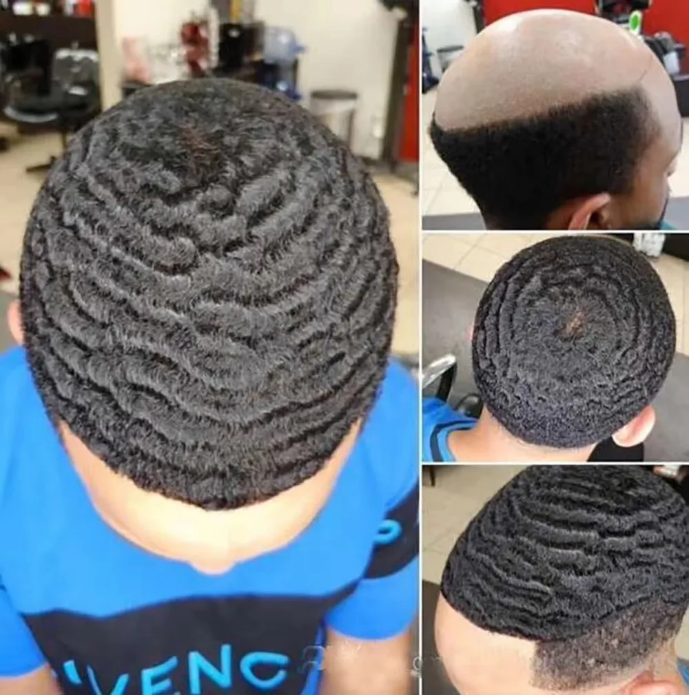 10mm/8mm Tiefe Welle Natürlicher Haaransatz Afro Schwarzes Herren-Toupet Echthaar-Prothese Super Langlebige Mono-Spitze PU Herrenperücke Einfach zu Tragen – Detail 1