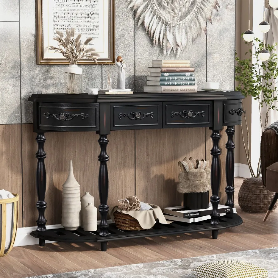 U_STYLE 52''Modern and Contemporary Curved Console Table Sofa Table Entryway Table for Hallway Living Room with 4 Drawer image 2