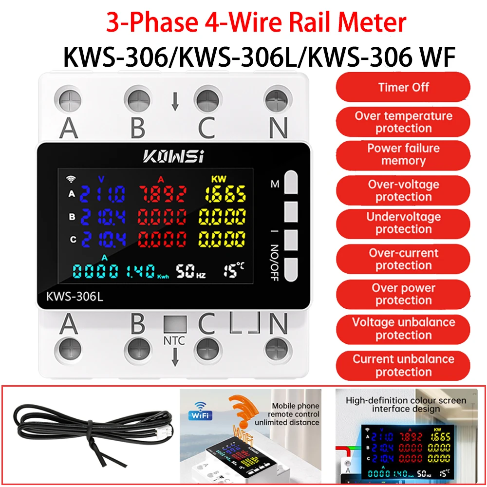 

KWS-306 Three-phase Four Wire Guide Rail Meter Energy Meter Power Meter AC Digital Watt-Hour Meters Electricity Meter Smart Life