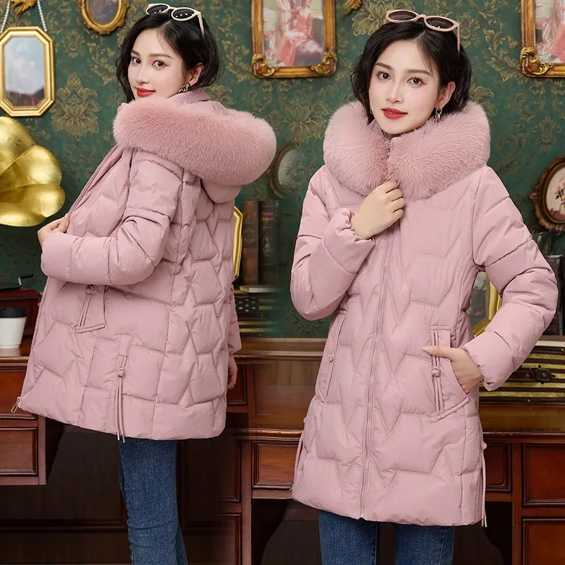 Female Down Cotton-Padded Jacket Women Long Winter Parkas Thick Fashion Outwear High-End Hooded Warm Cotton Padded Coat