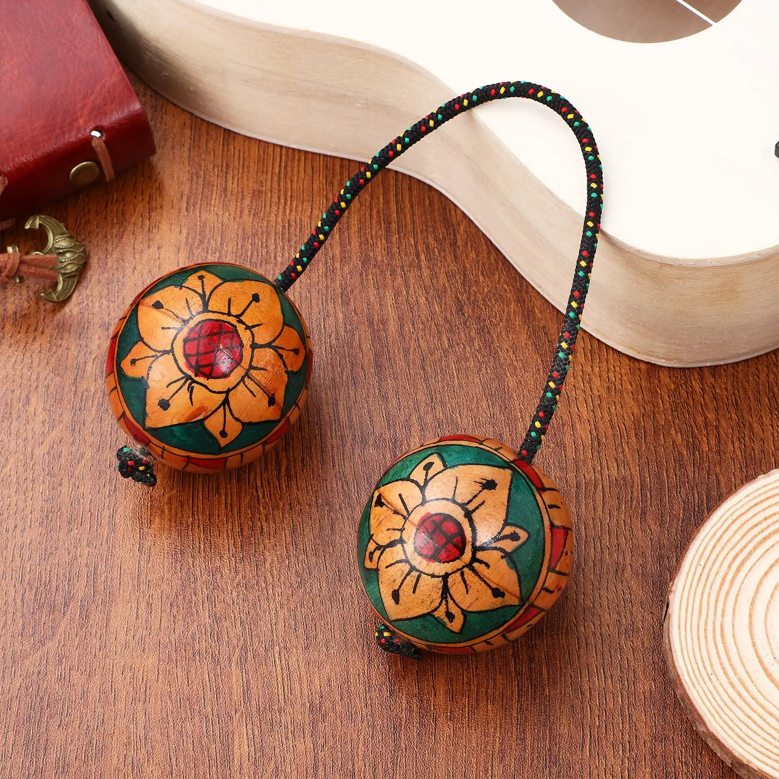 NEW Aslatuas Rhythmic Balls Handpaint Authentic Aslatua Rhythm African Shaker Wooden Kashaka Shaker Hand Percussion Instrument