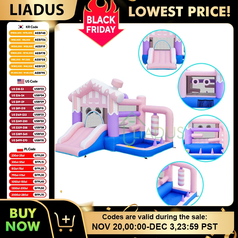 

Pink Inflatable Bounce House Castle for Children with Slide And Pool Outdoor Play Yard Game for Courtyard Kids Fun Activity