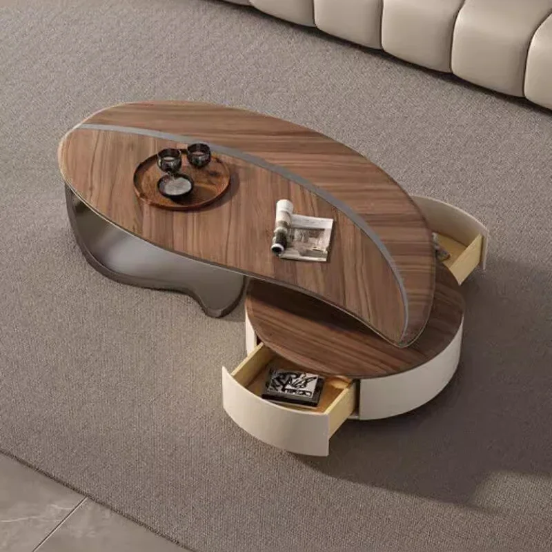 Light luxury minimalist modern designer leaves solid wood slate creative small apartment living room home coffee table