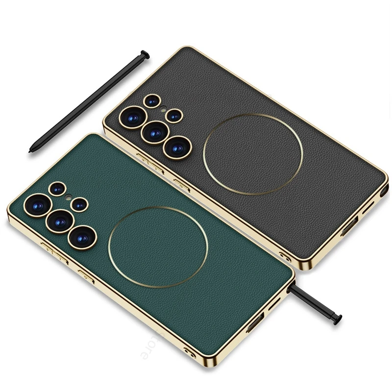 For Samsung Galaxy S25 Ultra 5G 6D Plating Leather Phone Case For Samsung S25 Ultra SM-S938B Ultra Slim Wireless Charging Cover
