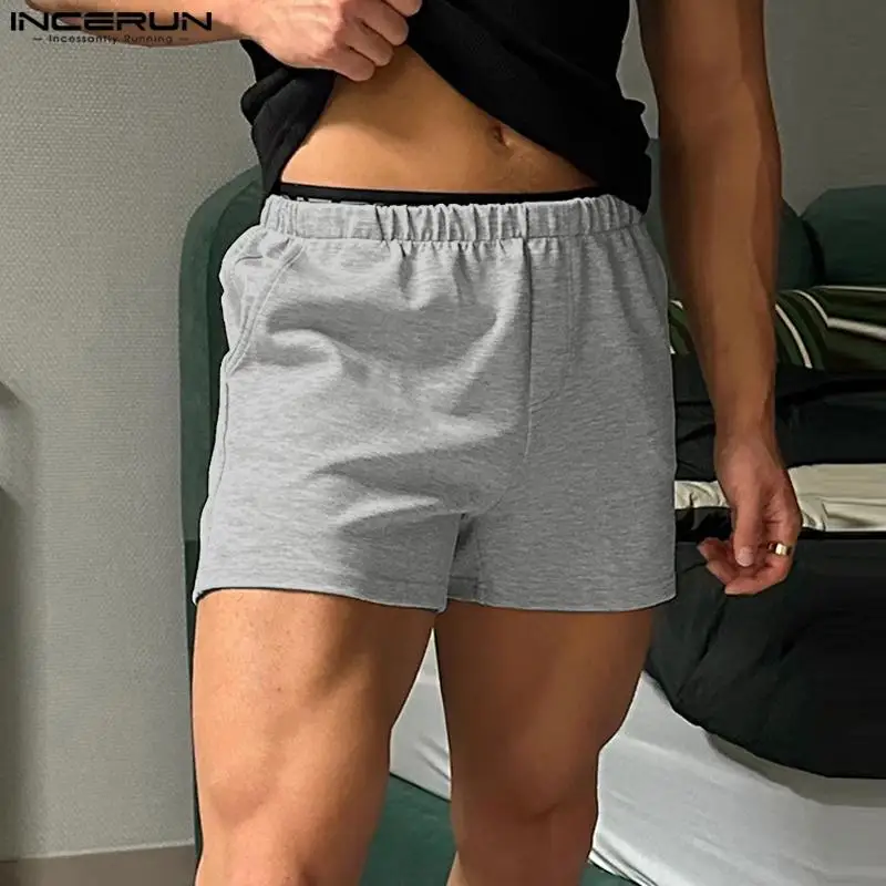 2024 Men Shorts Solid Color Elastic Waist Loose Workout Streetwear Casual Men Bottoms Bodybuilding Leisure Male Shorts INCERUN