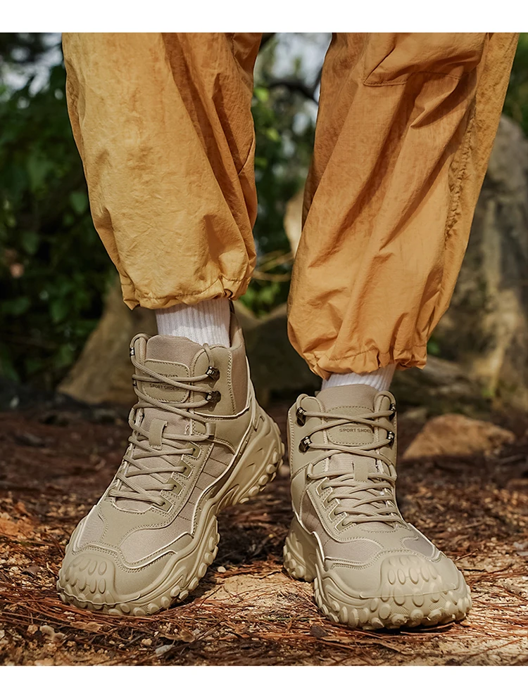 Modische Herren-High-Top-Stiefel mit dicker Sohle, abriebfest, bequem und atmungsaktiv, ideal für Outdoor-Abenteuer, Camping und Wandern. – Detail 10