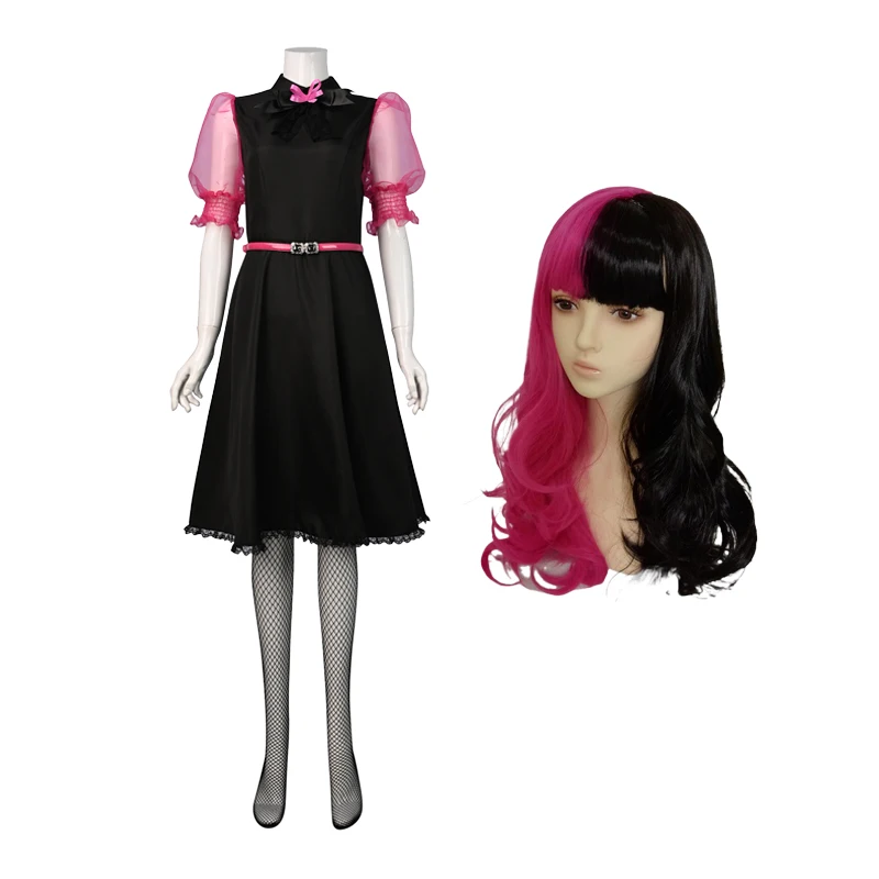 영화 괴물 코스프레 라이브 드레스 높은 소녀 Draculaura 코스프레 의상 가발 핑크 드레스 할로윈 여성 멋진 롤 플레잉 복장