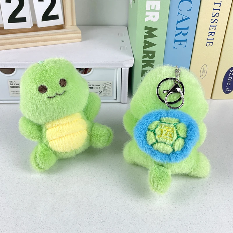 Creative Lucky Turtle Plush Keychain Cartoon Stuffed Animal Doll Keyring Rotatable Turtle Shell Plush Toy School Bag Pendant