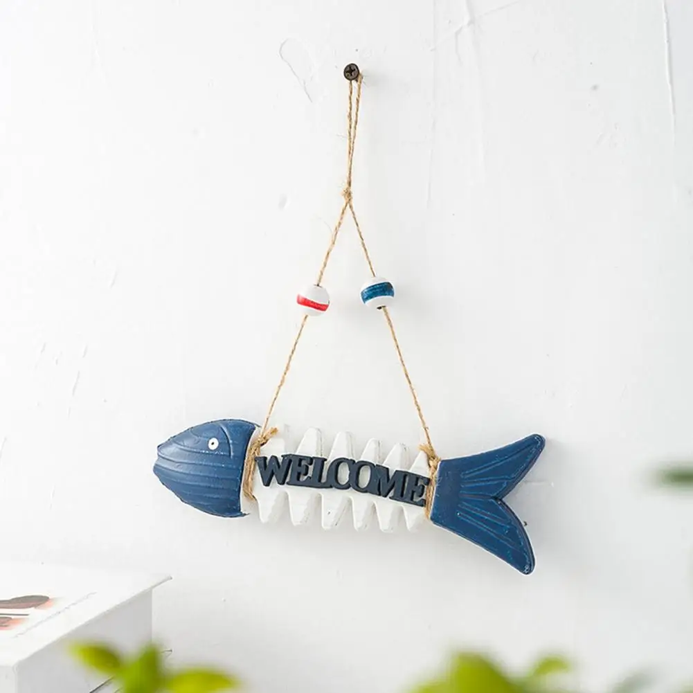 Wall Hanging Decor Hanging Pendant 7 Inch Fish Skeleton Welcome Sign Beach Themed Wooden Fishbone Wall Art Vintage for Home