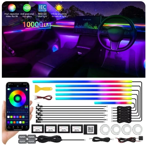 

RGB LED Car Ambient Light Interior Symphony FullColor Streamer 64Color Hidden Acrylic Strip Decoration Atmosphere Lamp Universal