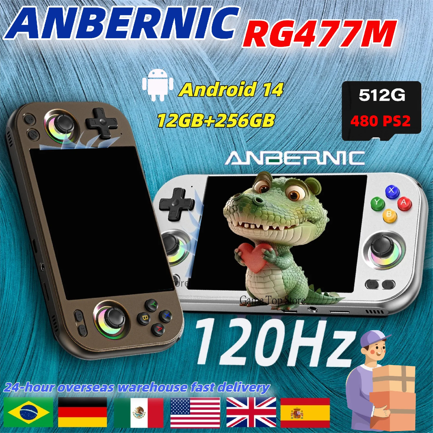 ANBERNIC RG 477M وحدة تحكم ألعاب فيديو محمولة 4.7 بوصة LTPS داخل الخلية شاشة تعمل باللمس الألومنيوم RG477M أندرويد 14 5300mAh PSP PS2