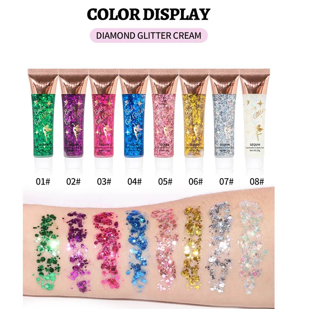 Iridescent Liquid Glitter Eyeshadow Gel with Sparkling Sequins for Eye & Body Shimmer Highlighter - Stage Party Makeup Cosmetics